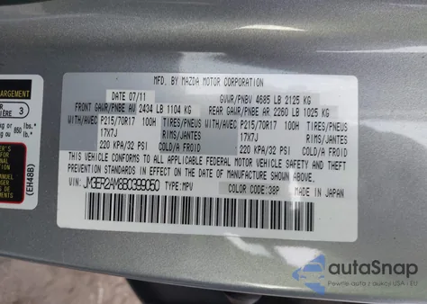 2011 Mazda Cx-7 z USA, uszkodzony, nr VIN JM3ER2AM8B0399050